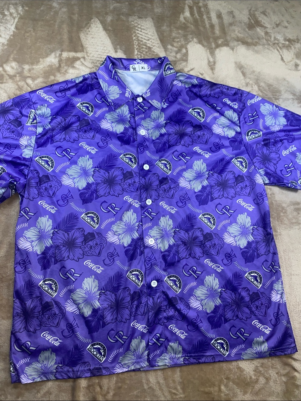 Colorado Rockies Hawaiian Purple Floral Short-Sleeve Button-Down Shirt